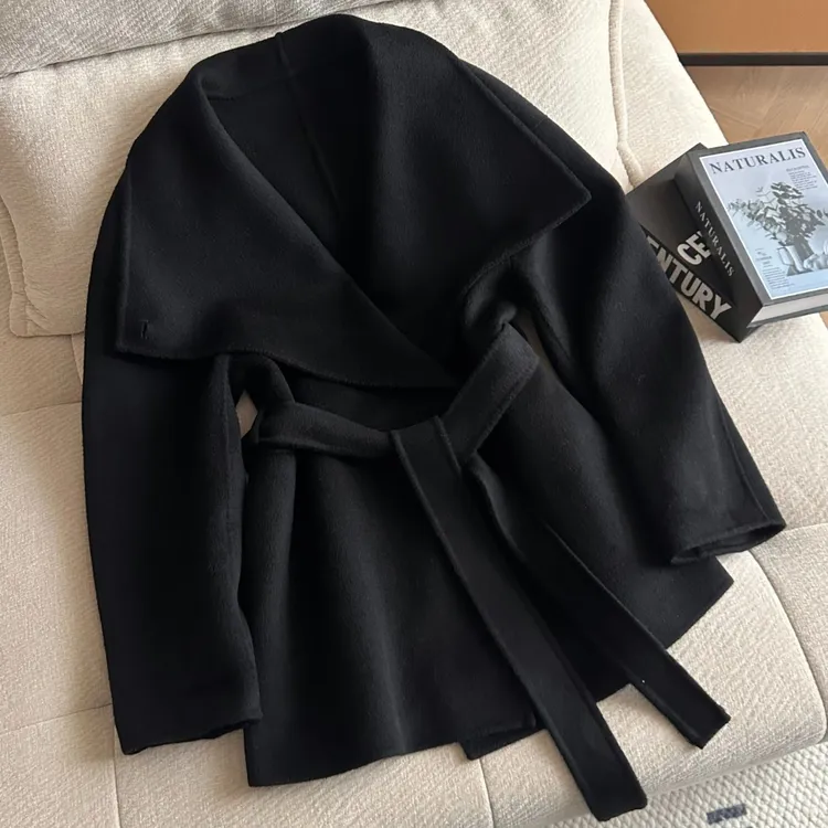 【米可家】年货定制款【羊毛羊绒】腰带款大翻领两穿大衣25808