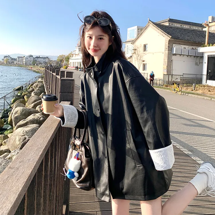 黑色韩版复古休闲PU皮衣外套女2025秋季新款酷飒风小个子立领风衣