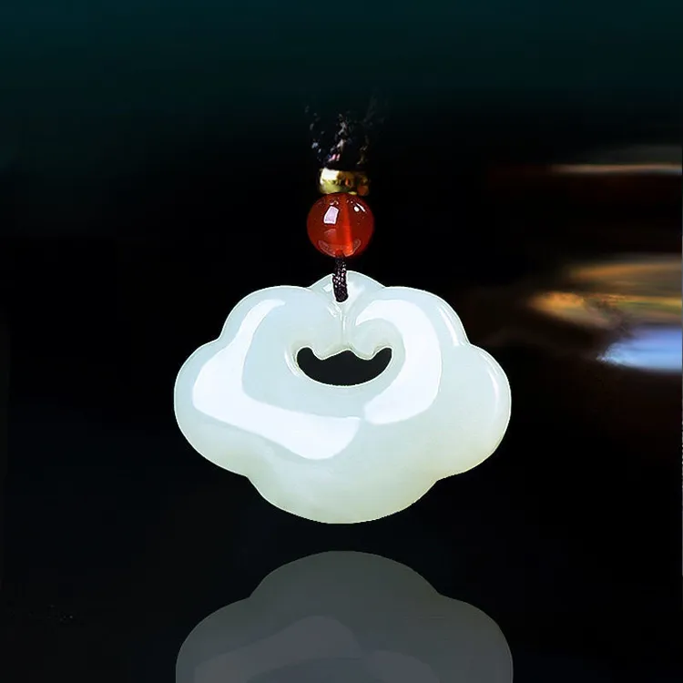 金丝玉长命锁平安锁儿童女款手工气质白色时尚百搭复古坠链