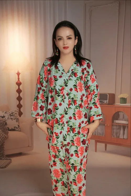 012碎花气质淡蓝色舒适睡衣