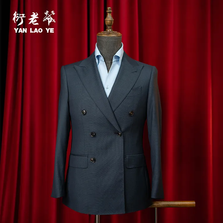 精纺超细100羊毛商务男生西服西服外套鸟眼纹西服套装婚礼双排扣