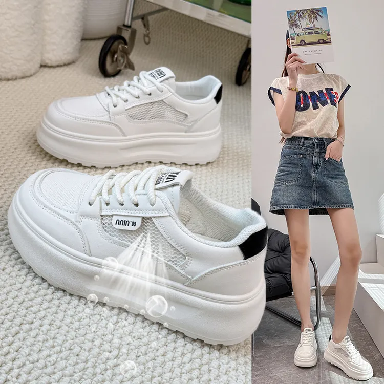 2025夏季小白鞋新款韩版ins女百搭厚底增高网面透气休闲鞋薄款