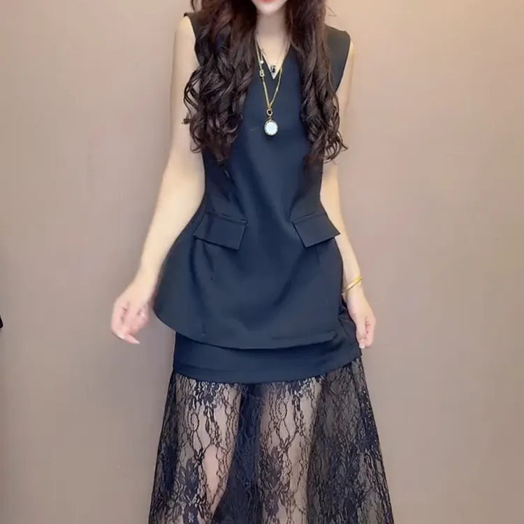 夏季V领韩版常规马夹薄款马夹马甲拼接女神千金风