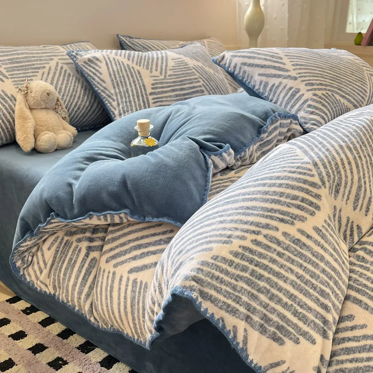 A类田园风牛奶绒四件套加厚双面珊瑚绒单人宿舍三件套床单床笠