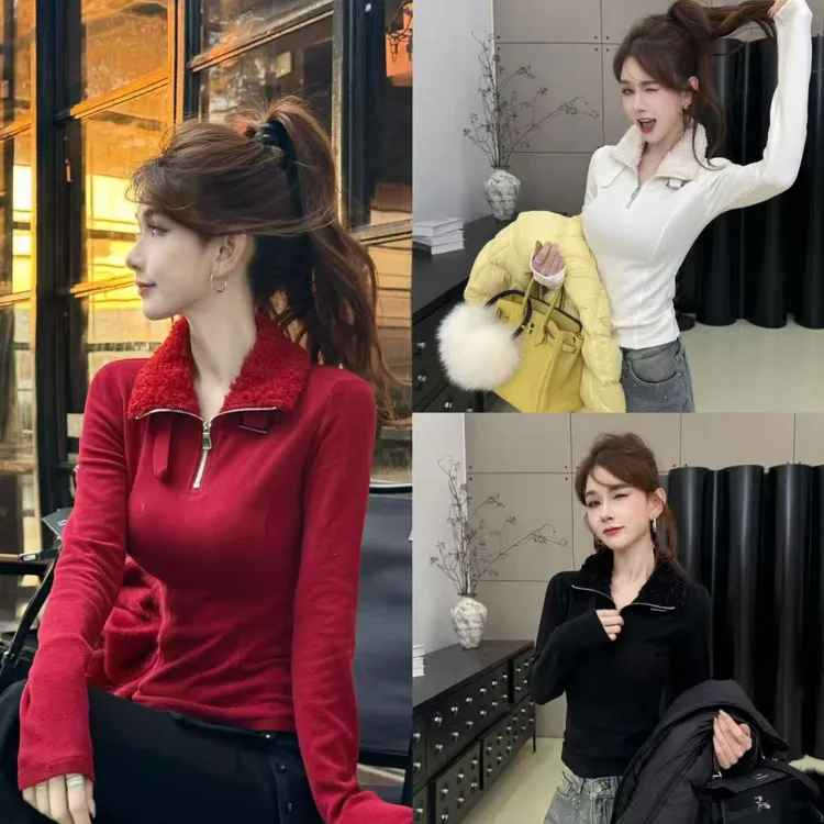 【云糯杏语】设计感双面磨毛加厚毛毛翻领半拉链卫衣（领子不可拆）