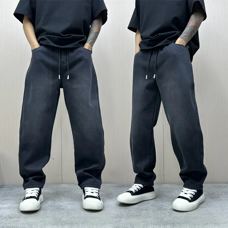 昊Studio冬季男士加绒美式潮流直筒水洗运动时尚百搭慵懒感休闲裤