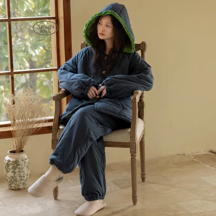 族玛士睡衣女秋冬季天2025新款纯棉夹棉加厚保暖格子可外穿家居服