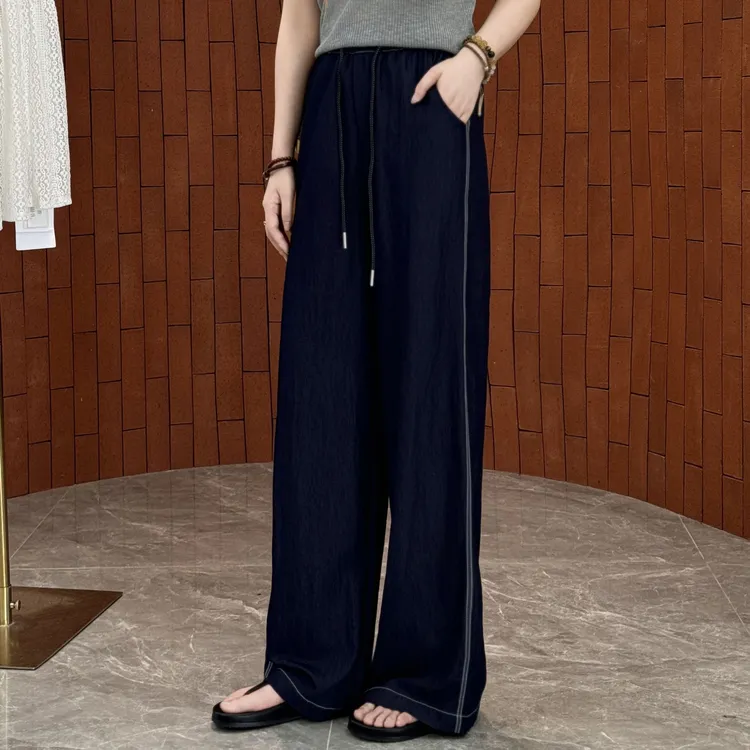 宿慕夏季薄款百搭阔腿牛仔显瘦裤时尚直筒长裤女C74052休闲裤小雨