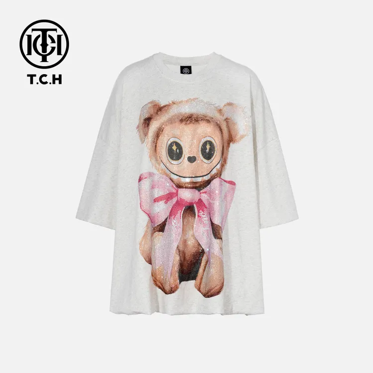 TCH烫钻工艺时尚休闲百搭气质重工T恤女T75C10E9038轻奢tch