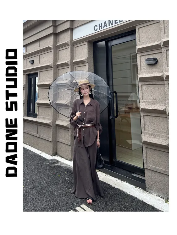DAONE【慵懒老钱风】 高智感丝巾宽松衬衣百搭半身A字裙三件套装