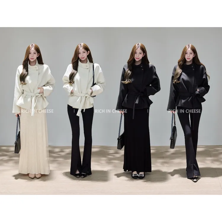 舒胡蕾 柏林夜晚 冬季小立领英伦风廓形收腰气质休闲毛呢短外套