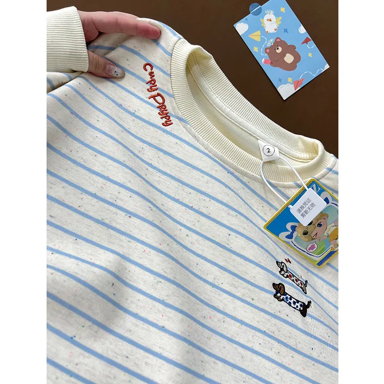 美式高街刺绣小狗条纹长袖卫衣女秋冬2025宽松慵懒风休闲百搭上衣