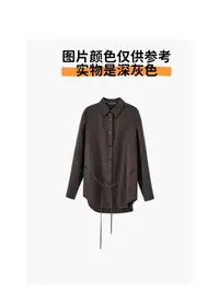 绑带系绳翻领衬衫宽松休闲百搭韩版上衣缎面25091342