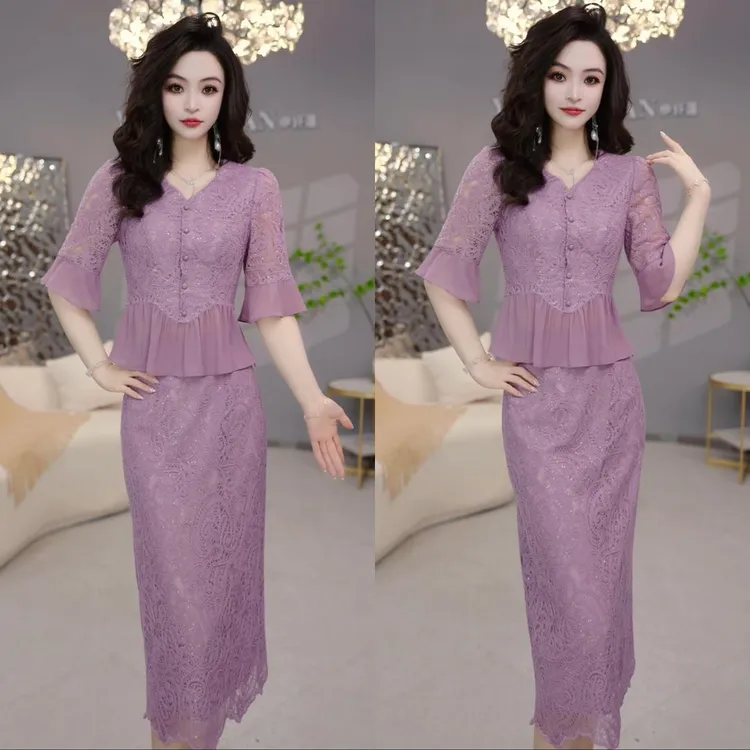 上衣+半身裙 2025夏季时尚气质女人味刺绣洋气修身显瘦套装M-4XL