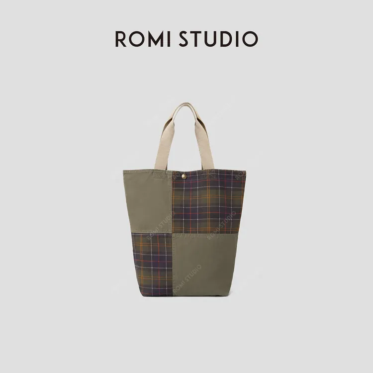ROMI STUDIO 首饰袋 复古格纹拼接撞色做旧洗水单肩包 RWCAPY5032
