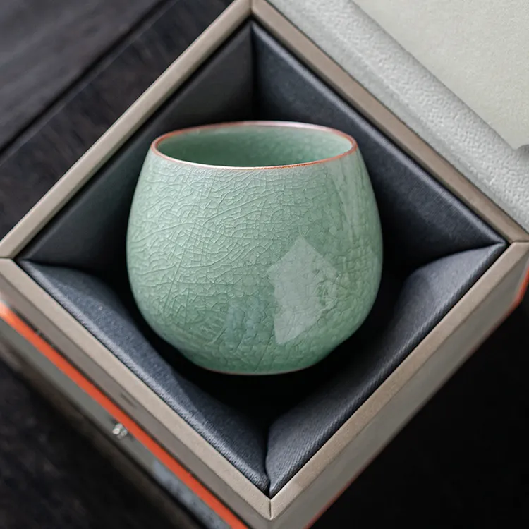 国潮主人杯汝窑冰花主人杯单杯开片个人专用茶杯陶瓷品茗茶具配件
