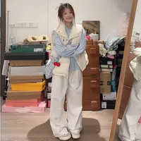 秋冬新款马甲工字型马夹白色冬季学生无袖棉服坎肩百搭学院系立领