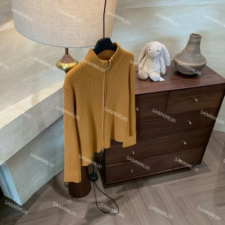 坑条立领双拉链正肩针织开衫  71707