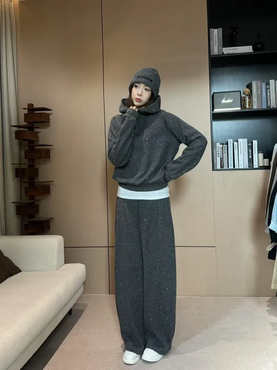 秋季时尚休闲新款套装慵懒风宽松连帽卫衣阔腿裤两件套AM25706