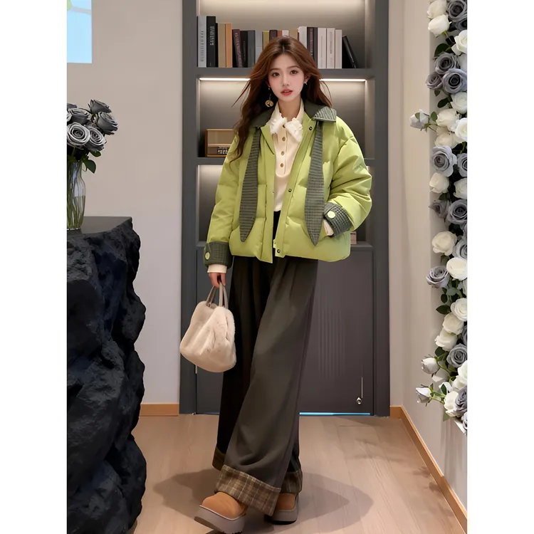 2025冬季新款慵懒风花边针织衬衫女格纹连帽外套格子阔腿裤三件套