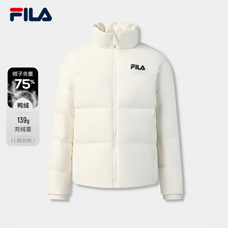 FILA斐乐官方宽松羽绒服深蓝冬季白色时尚休闲立领男女保暖外套