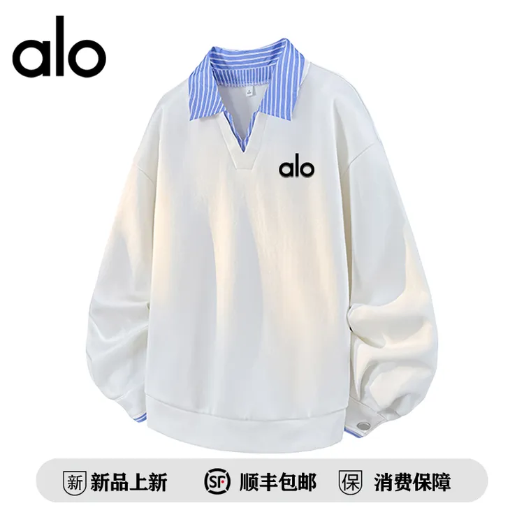 【官方奥特莱斯】alo潮牌 美式假两件拼接衬衫领卫衣男秋季新款上衣
