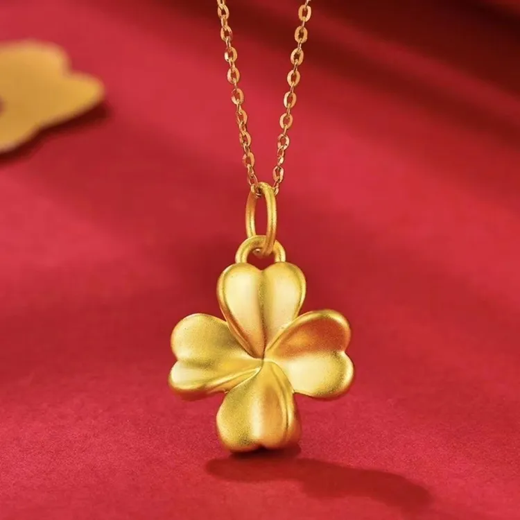 铜合金吊坠 中国风精致气质幸运四叶草金色吊坠甜美时尚百搭精美