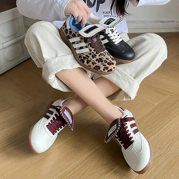 超个性！复古圆头豹纹德训鞋女款爆款2025新款轻奢休闲百搭运动鞋
