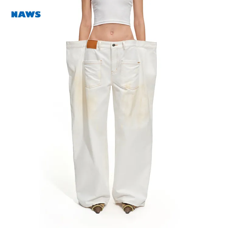 NAWS 极地麻袋裤【极地系列】重水洗斜纹丹宁做旧宽松阔腿牛仔裤女