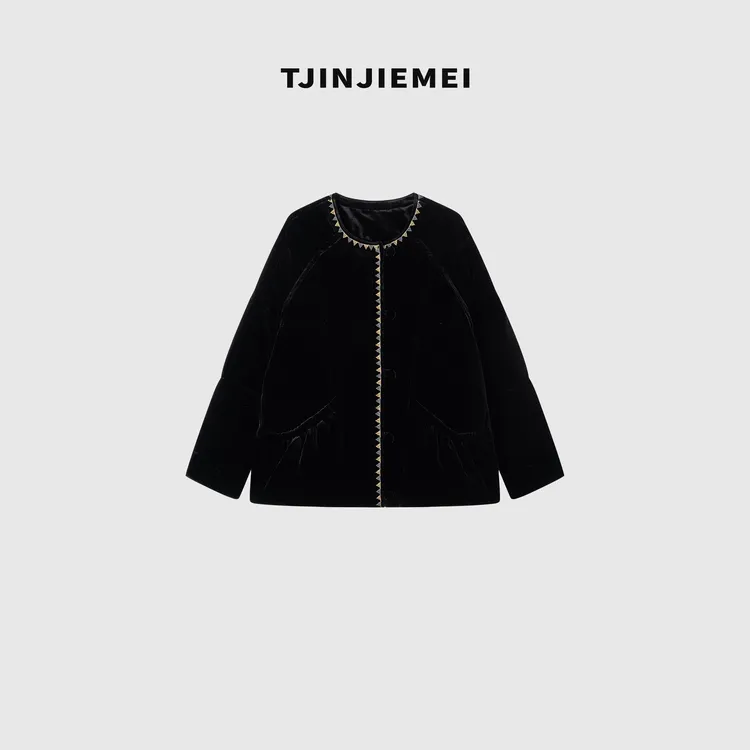 T井姐妹【夜曲】设计感真丝丝绒刺绣精致气质羽绒服YRF2511-TJ610