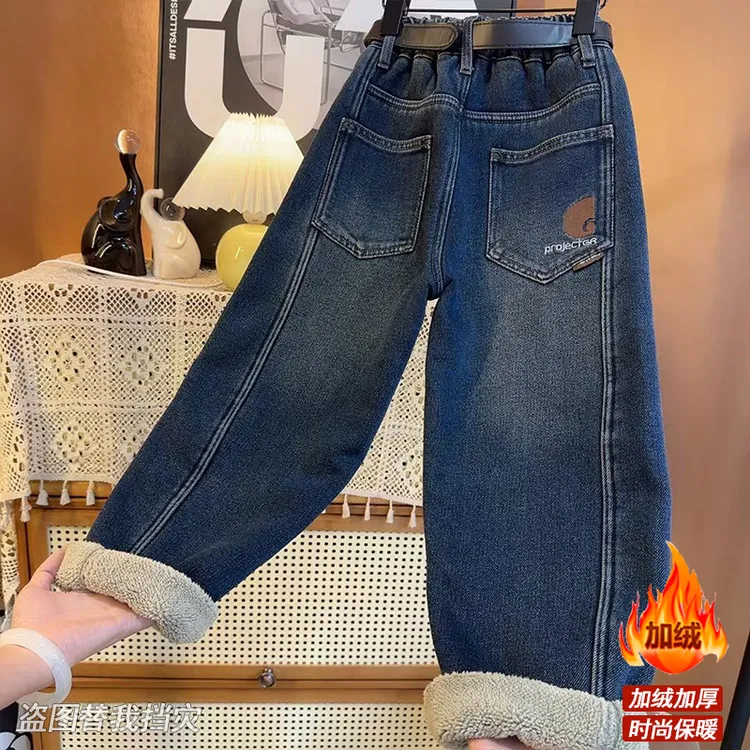 【羊驼绒】冬季童裤新款纯色洋气舒适百搭中大童百搭休闲裤9711