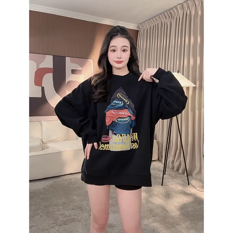 秋冬宽松卫衣女韩版长袖慵懒风新款潮流大码百搭设计感