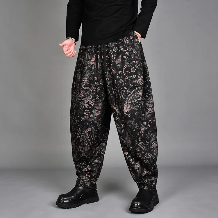 日韩系宽松潮流大码提花哈伦小脚裤2025冬季灯笼裤中老年休闲裤男