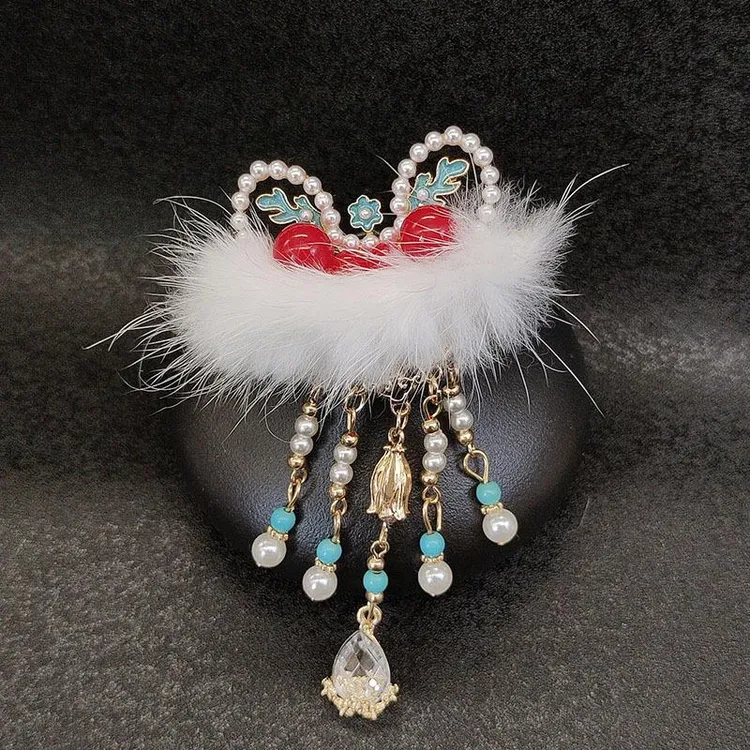 气质喜庆绒狮子流苏发夹精致合发饰新款百搭显白设计感强日韩风