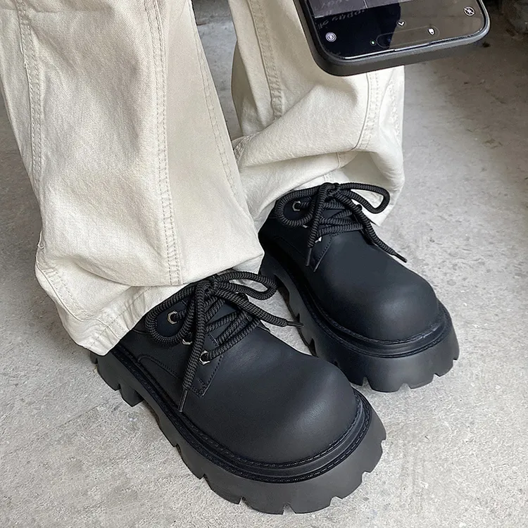 25031新款男士增高厚底鞋内增高德比鞋男真皮大头黑色工装鞋男鞋