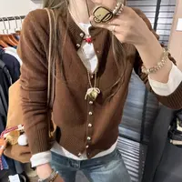 【思含】秋季新款纯色圆领开衫毛衣