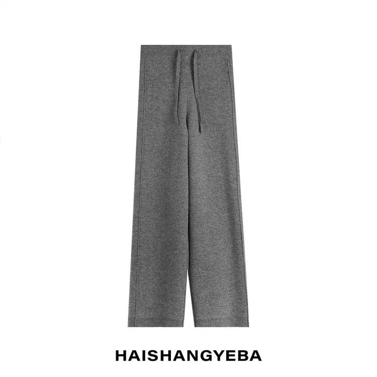 【海上叶爸】新款2025秋冬百搭绵羊毛松紧腰宽松厚款直筒休闲裤