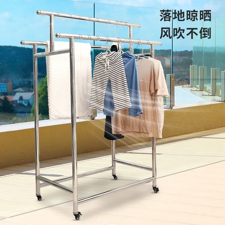防锈伸缩款可折叠2M阳台不锈钢晾衣架三杆晒衣架防风