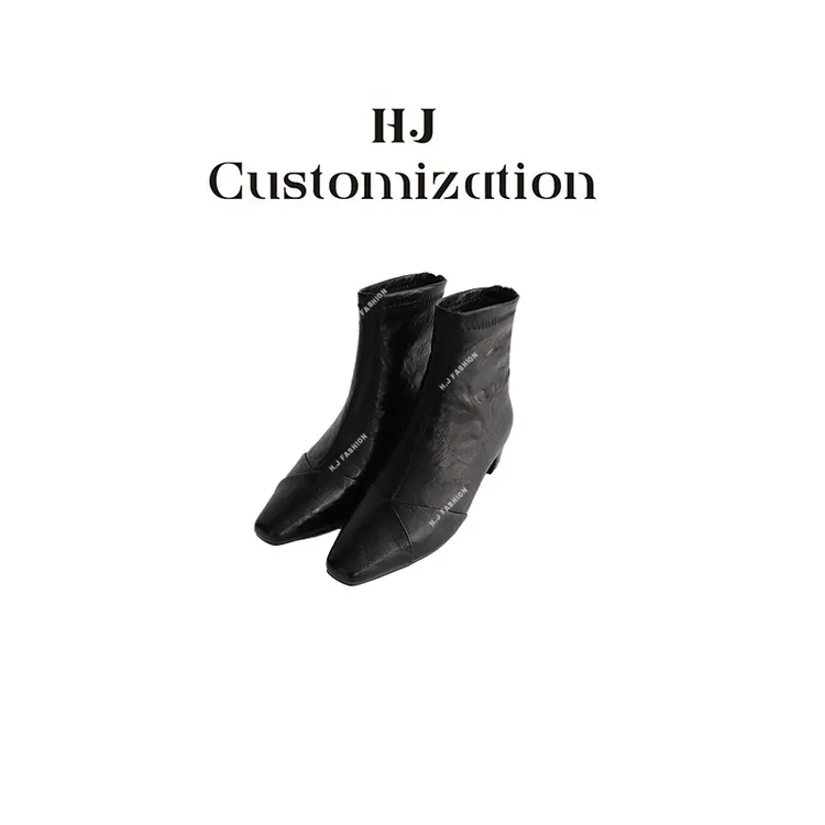 【郝洁】“方头瘦瘦靴”高级气质百搭复古简约方头加绒拉链裸靴1168