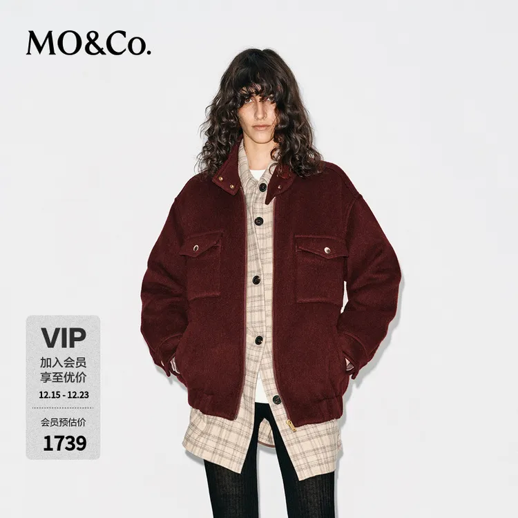 MOCO双面呢外套2025冬新品含羊毛羊驼毛工装风金属拉链MBE4COTT21