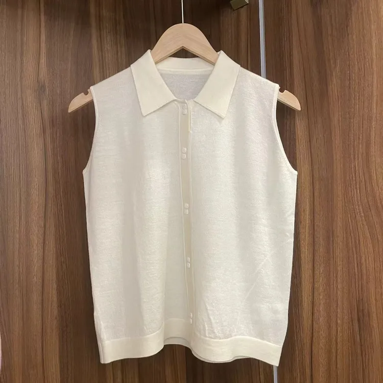 【扬子纱】100纯羊毛无袖POLO领坎肩马甲带扣女休闲针织毛衣上衣
