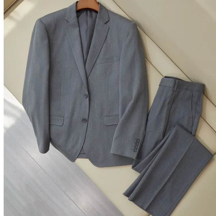 高级灰男士商务套西商务休闲外套简约灰色春季纯色纯色