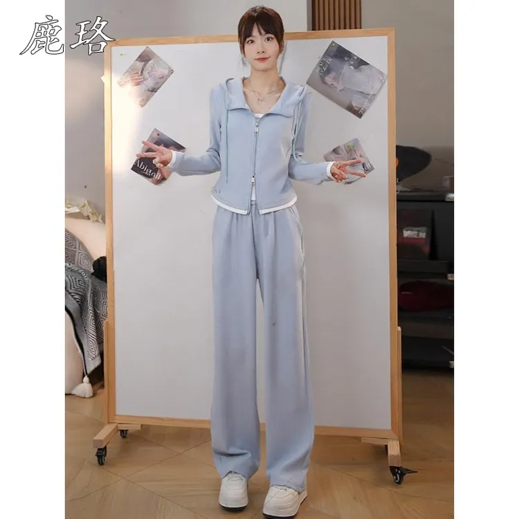 韩版时尚运动服套装女士2025年秋季新款网红爆款外套阔腿裤两件套