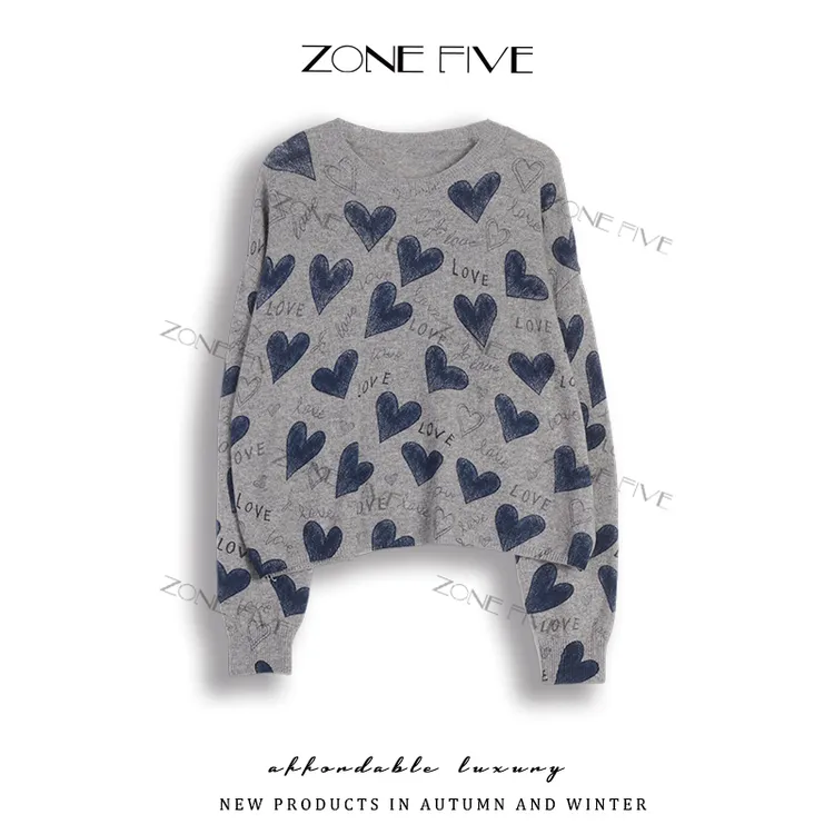 【zonefive】女慵懒风毛针织衫休闲风针织爱心宽松时尚秋冬季百搭
