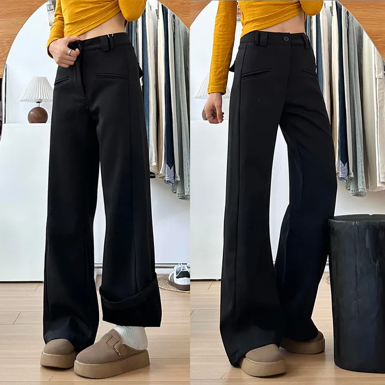 梨形身材微喇西装裤女秋冬加绒加厚胖妹妹大码高腰遮胯显瘦休闲裤