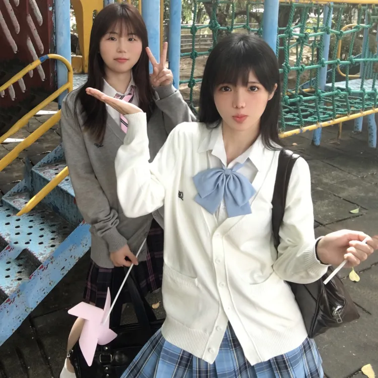 水济中JK毛衣开衫外套女秋冬季日系学院风制服校供感长袖针织上衣