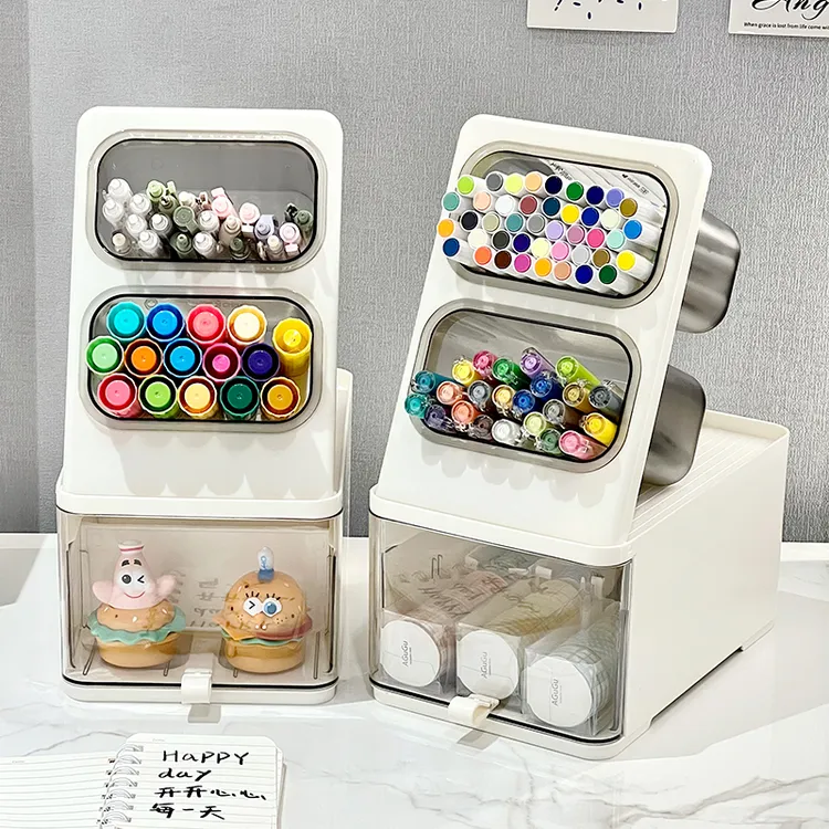 叁时家升级大容量斜插式笔筒收纳盒多功能学生桌面文具整理置物架