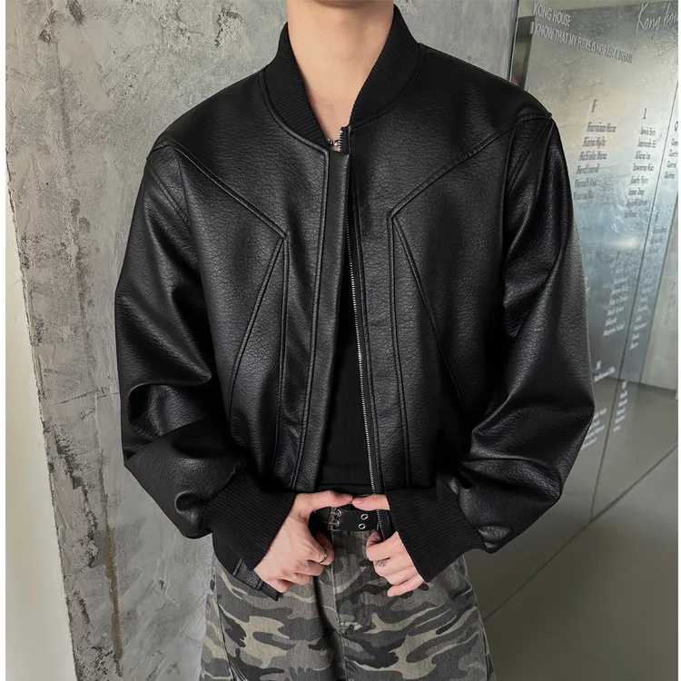美式复古设计感短款皮衣外套男款春秋痞帅立领机车棒球服飞行夹克