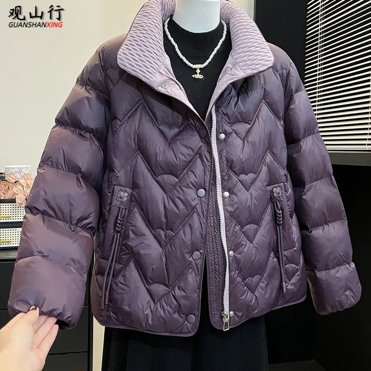 妈妈装立领菱格紫色石墨烯棉服冬新款中老年高贵加厚保暖棉袄外套