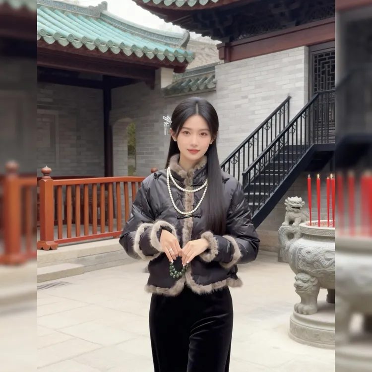 国风新中式刺绣蝴蝶棉服外套女冬新高端拼毛毛棉衣气质唐装上衣